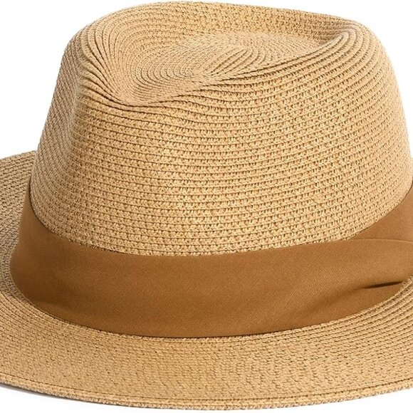 Womens Mens Wide Brim Straw Panama Hat Fedora Summer Beach Sun Hats UPF Straw Ha
